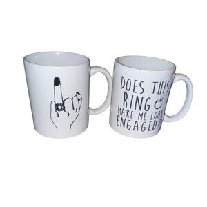 Funny White Ceramic Coffee Mug Set With Ring Engagement Design